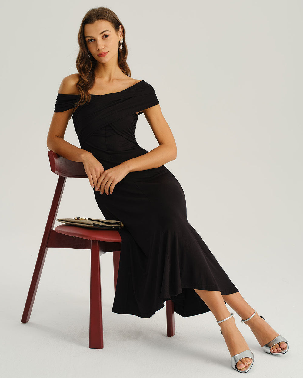 Black One Shoulder A-Line Midi Dress | Rihoas