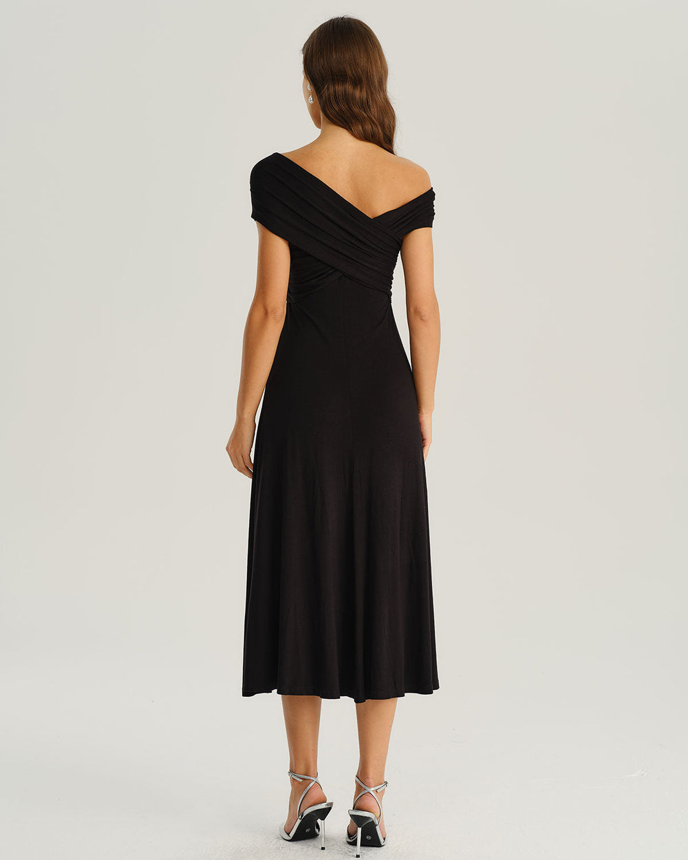 Black One Shoulder A-Line Midi Dress | Rihoas