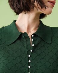 The Green Short Sleeve Textured Lapel Knit Tee | Rihoas