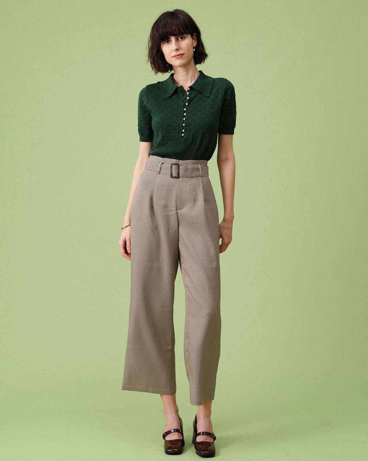 The Green Short Sleeve Textured Lapel Knit Tee | Rihoas