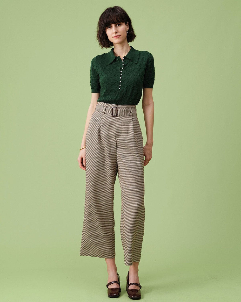 The Green Short Sleeve Textured Lapel Knit Tee | Rihoas