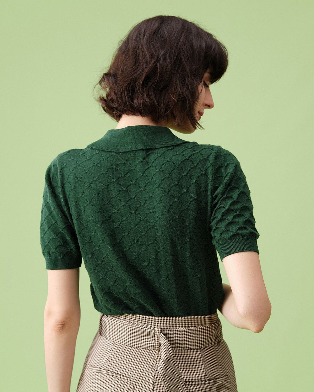 The Green Short Sleeve Textured Lapel Knit Tee | Rihoas