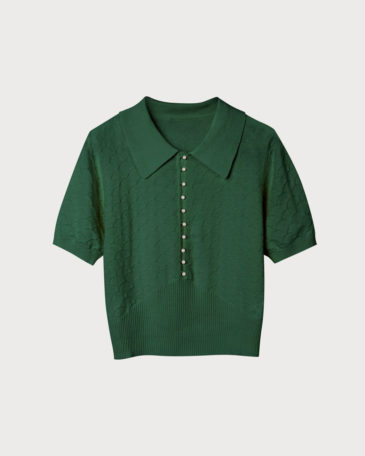 The Green Short Sleeve Textured Lapel Knit Tee | Rihoas