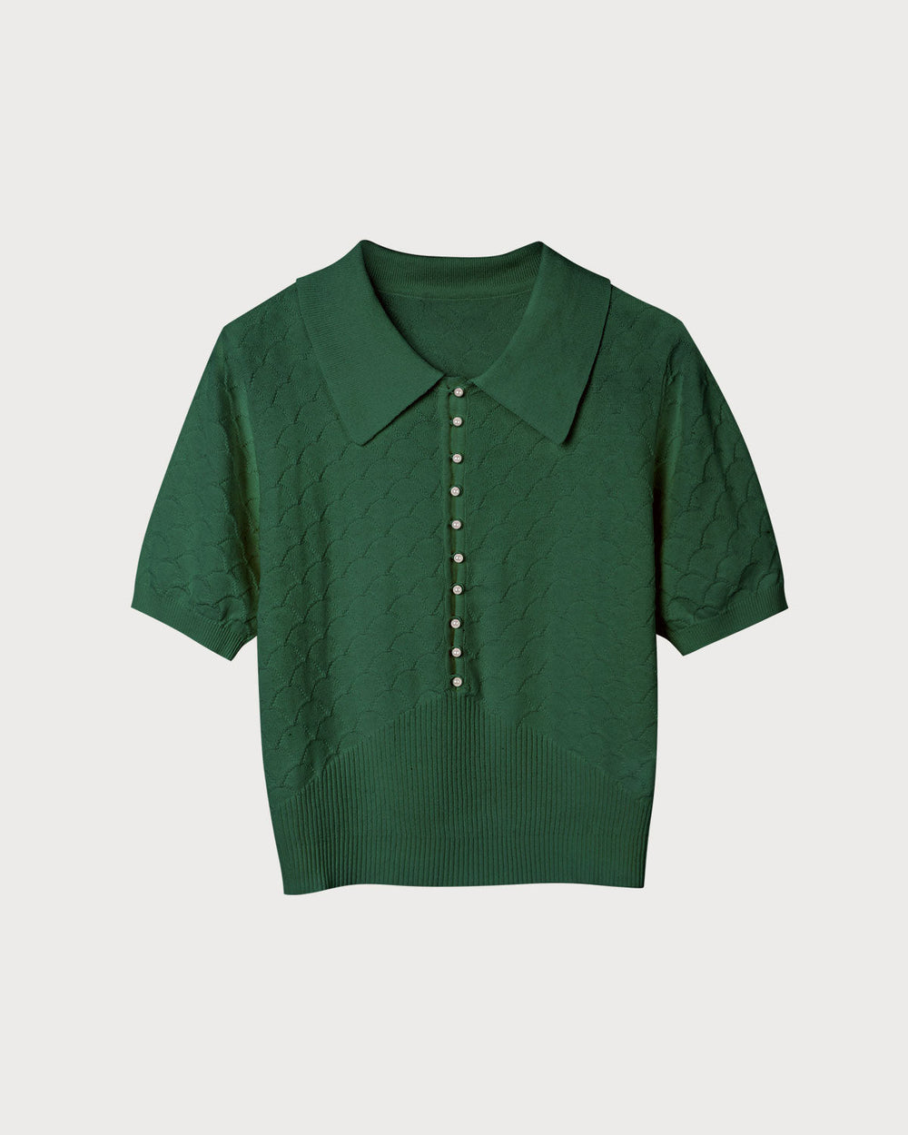 The Green Short Sleeve Textured Lapel Knit Tee | Rihoas