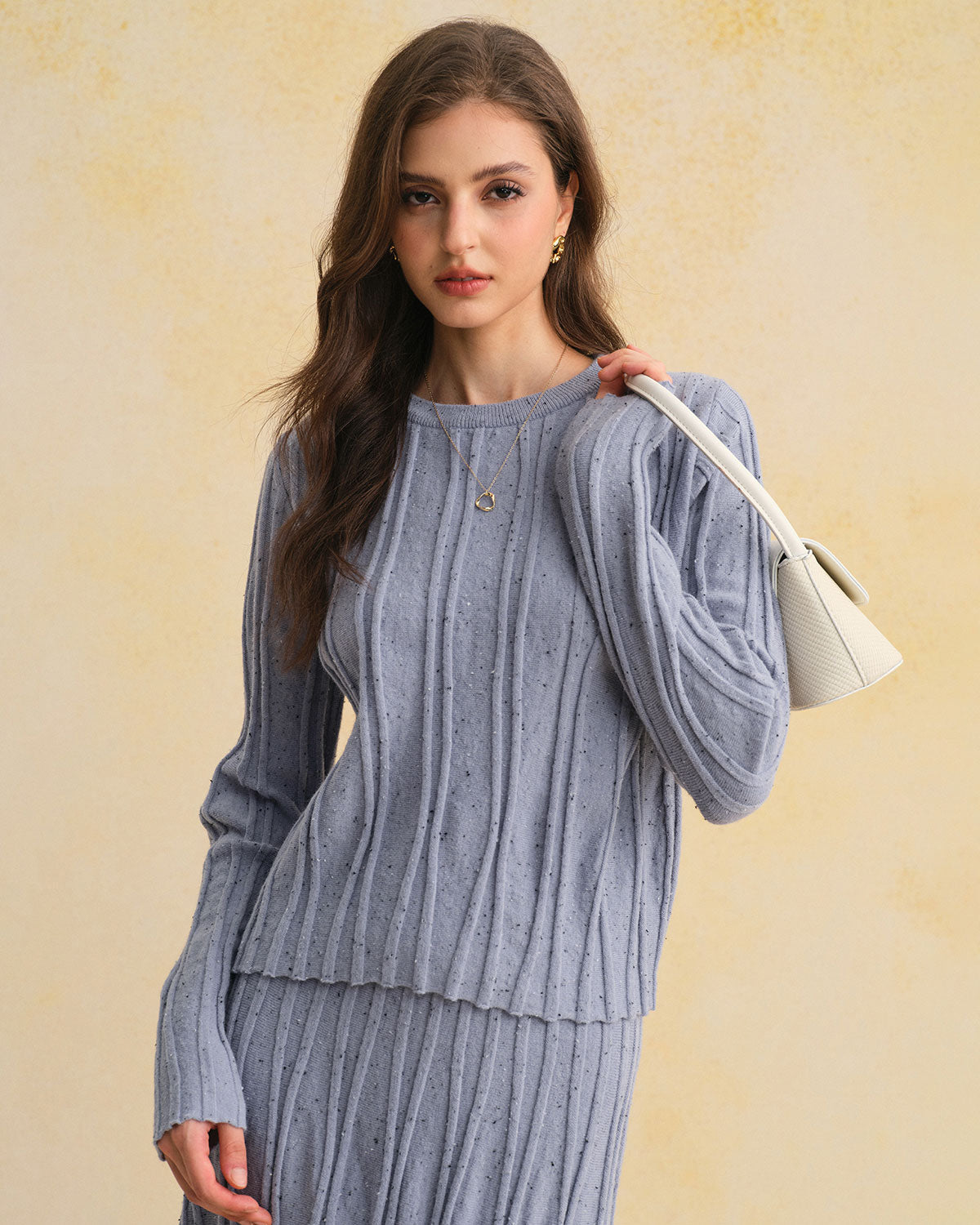 Blue Textured Round Neck Sweater | Rihoas