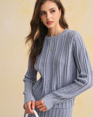 Blue Textured Round Neck Sweater | Rihoas