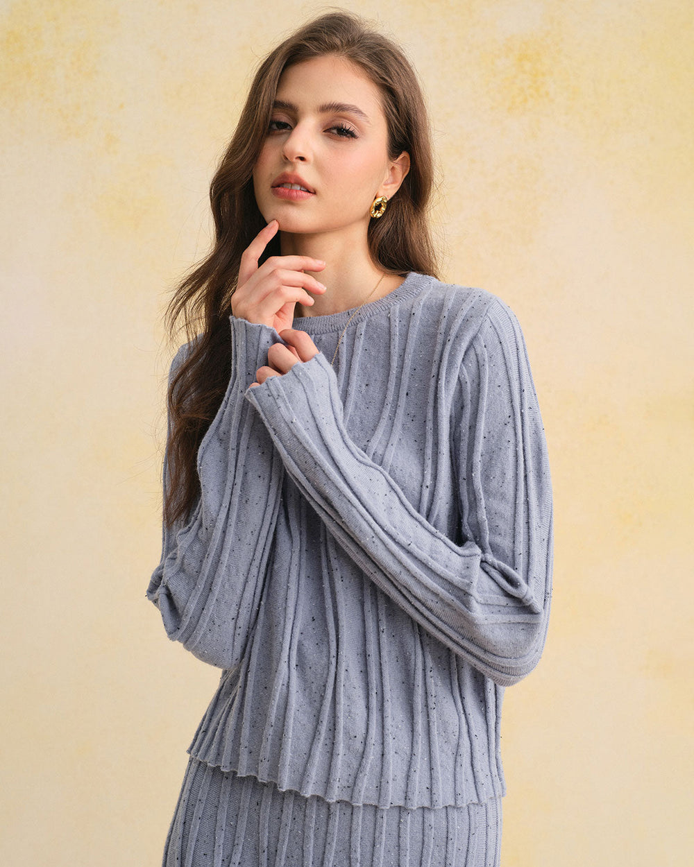 Blue Textured Round Neck Sweater | Rihoas