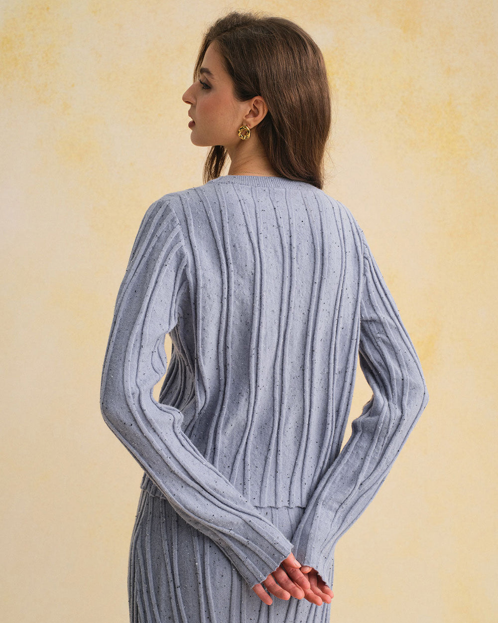 Blue Textured Round Neck Sweater | Rihoas