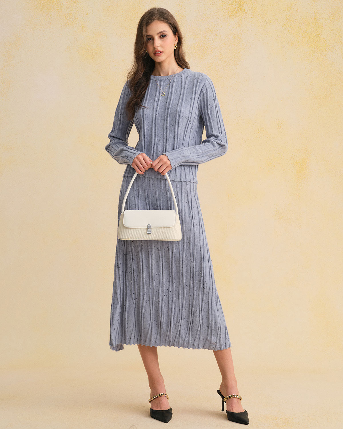Blue Textured Round Neck Sweater | Rihoas