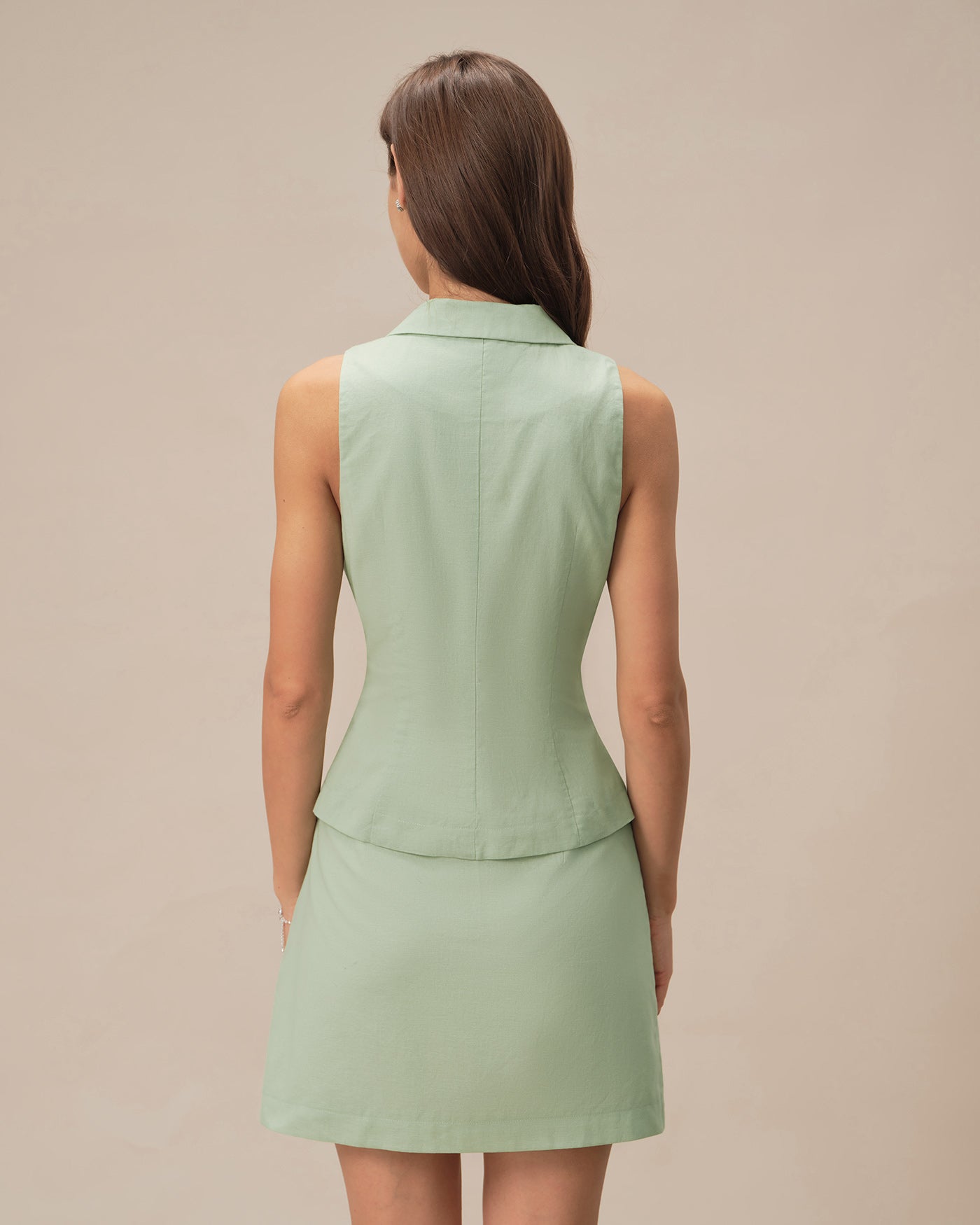 Green Collar Single Breasted Vest | Rihoas