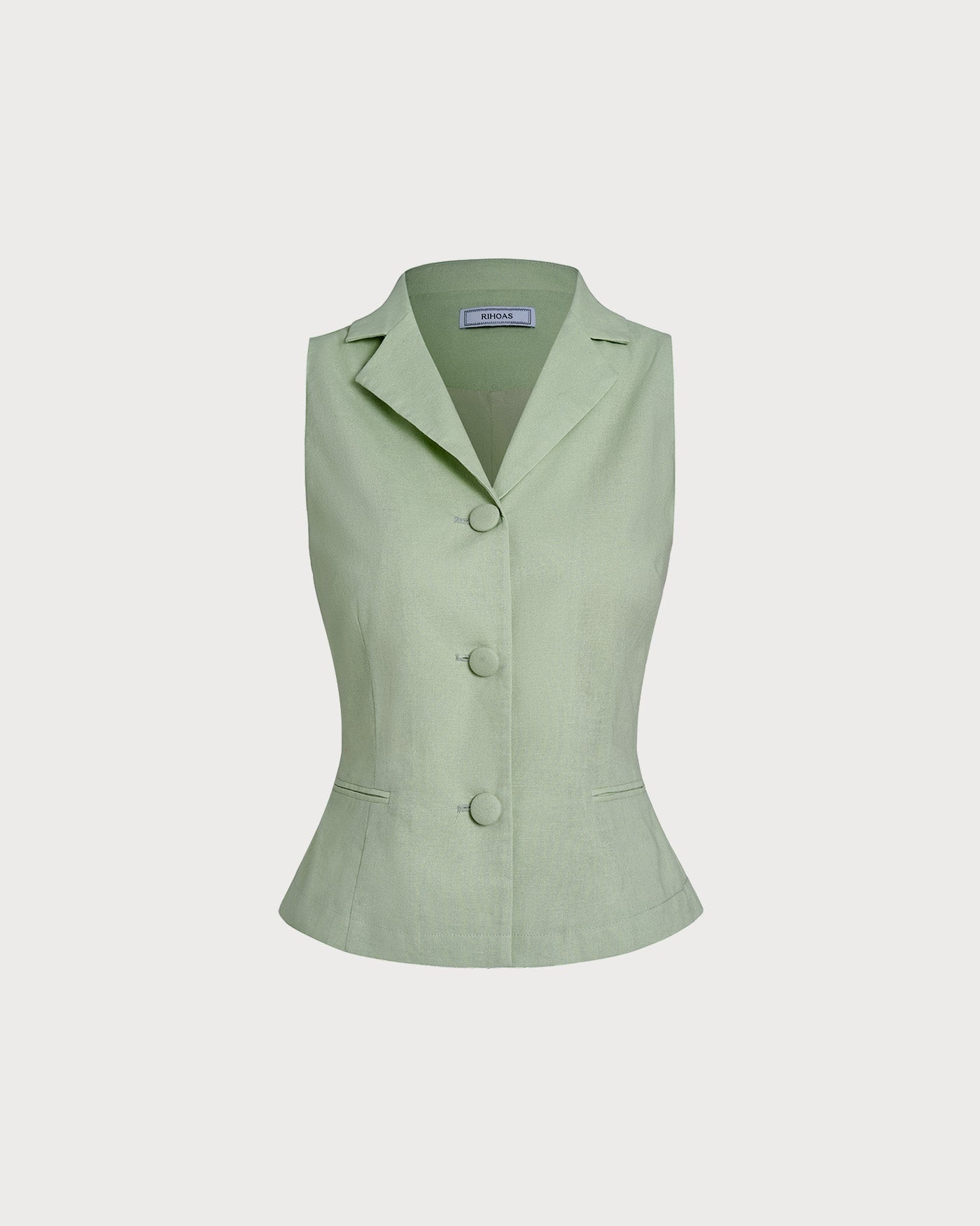 Green Collar Single Breasted Vest | Rihoas