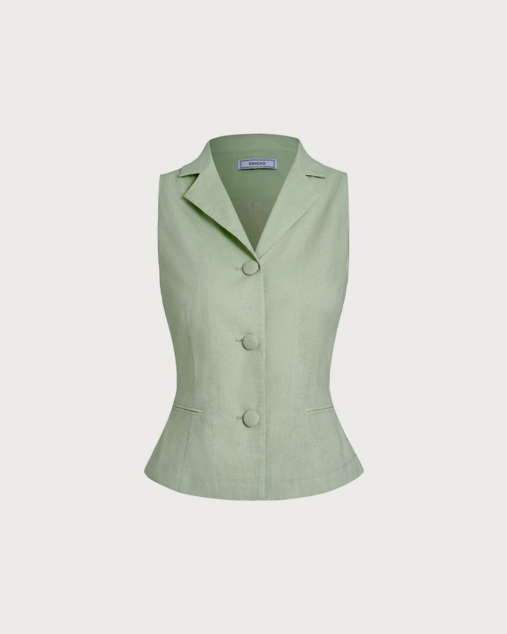 Green Collar Single Breasted Vest | Rihoas