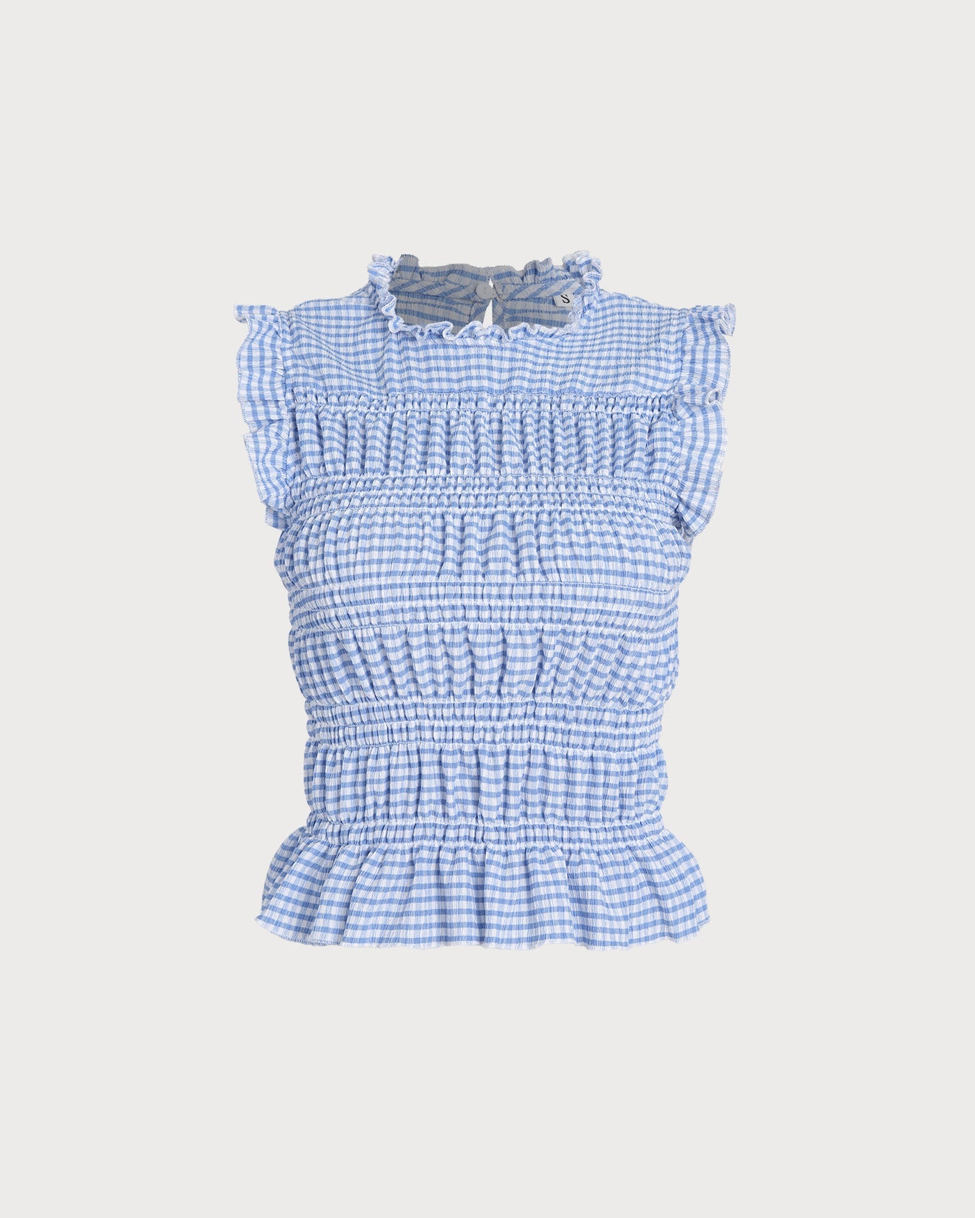 Blue Plaid Shirred Button Tank | Rihoas