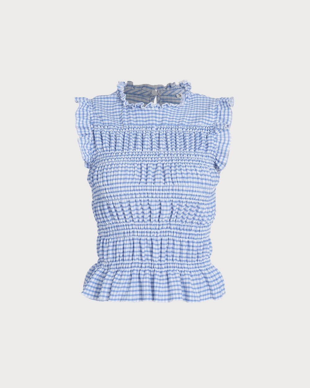 Blue Plaid Shirred Button Tank | Rihoas