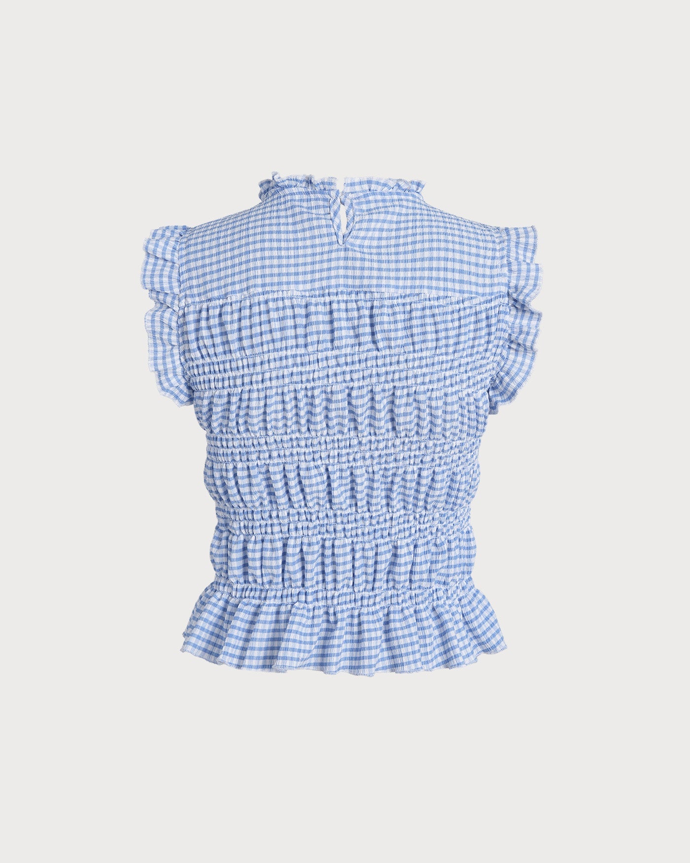 Blue Plaid Shirred Button Tank | Rihoas
