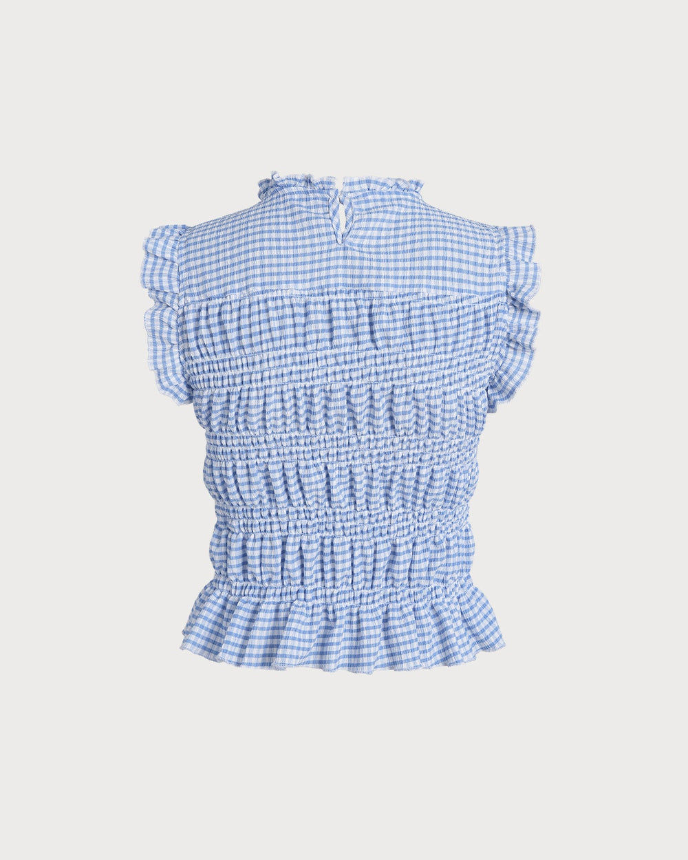 Blue Plaid Shirred Button Tank | Rihoas