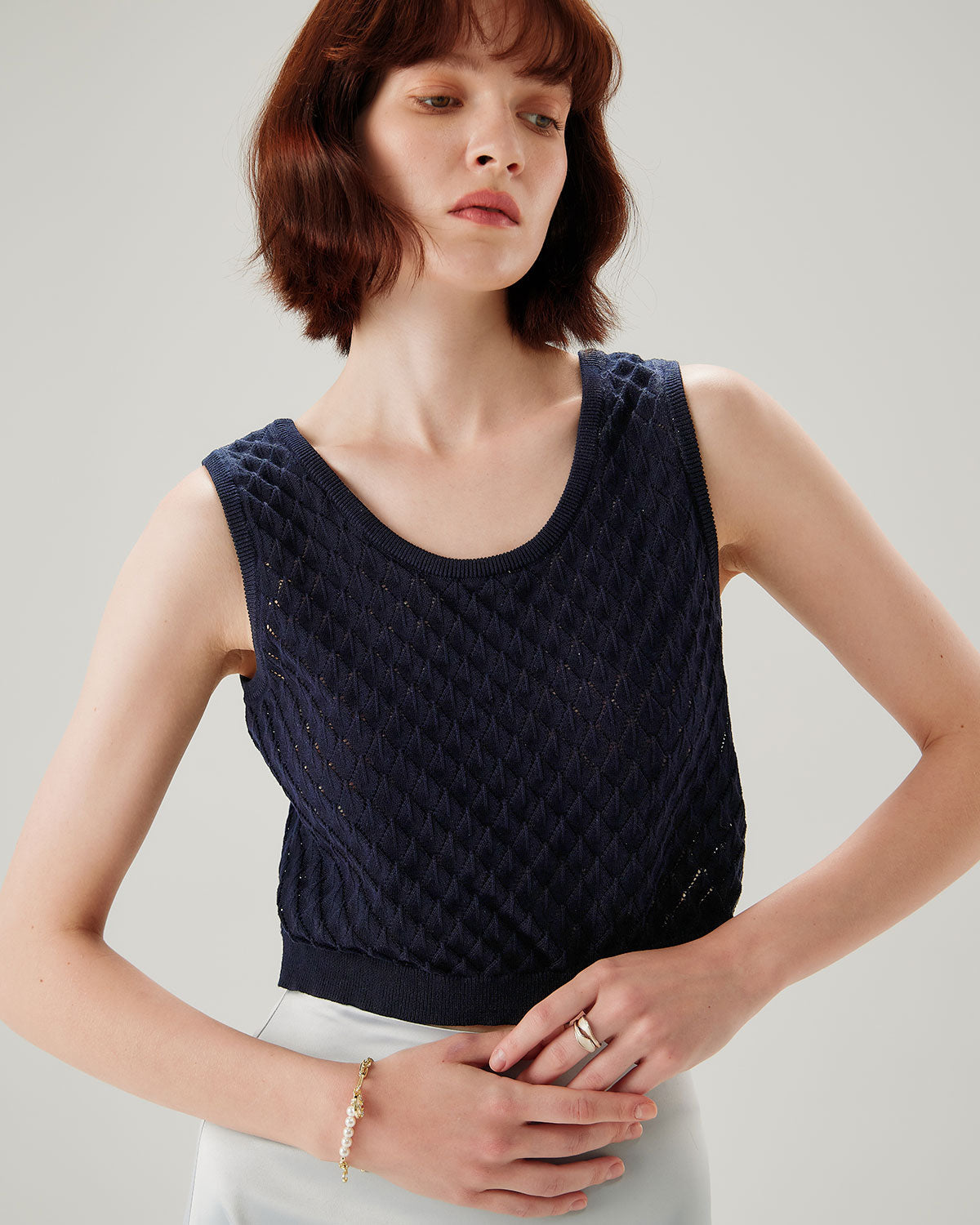 Blue Textured Crochet Tank Top | Rihoas
