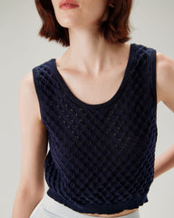 Blue Textured Crochet Tank Top | Rihoas