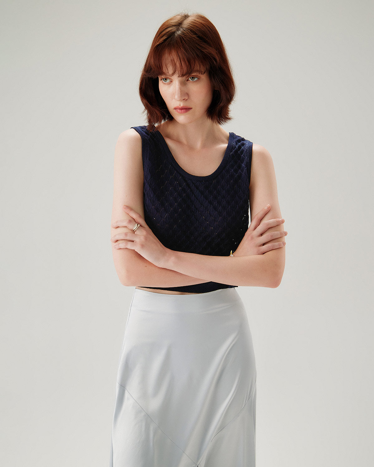 Blue Textured Crochet Tank Top | Rihoas