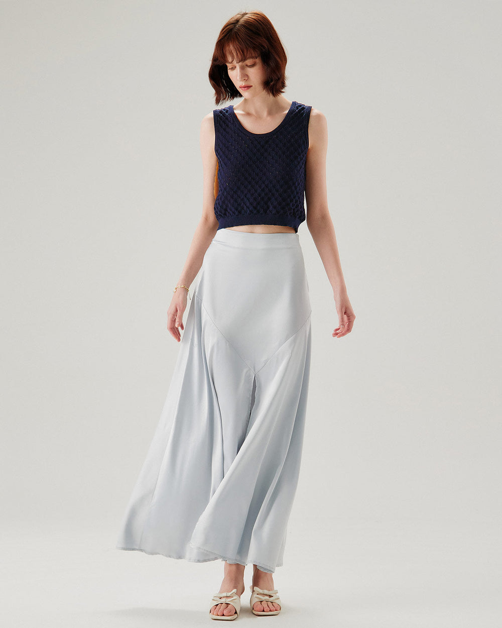 Blue Textured Crochet Tank Top | Rihoas