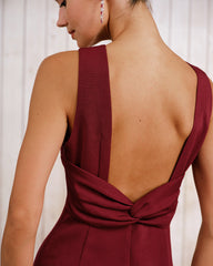 Red Boat Neck Backless Mini Dress | Rihoas