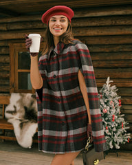 Red Plaid Cape Sleeve Coat | Rihoas