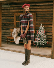 Red Plaid Cape Sleeve Coat | Rihoas