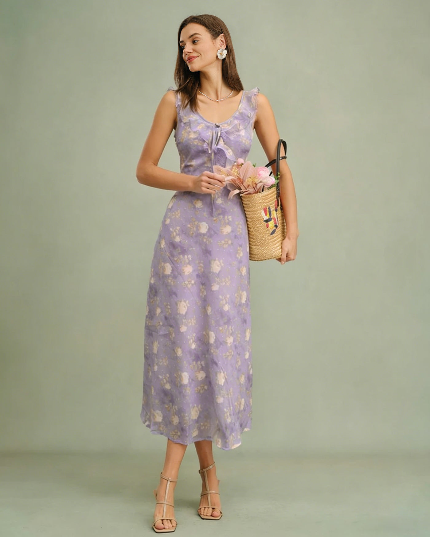 Purple Ruffle Floral Slip Maxi Dress | Rihoas