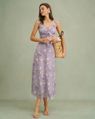 Purple Ruffle Floral Slip Maxi Dress | Rihoas