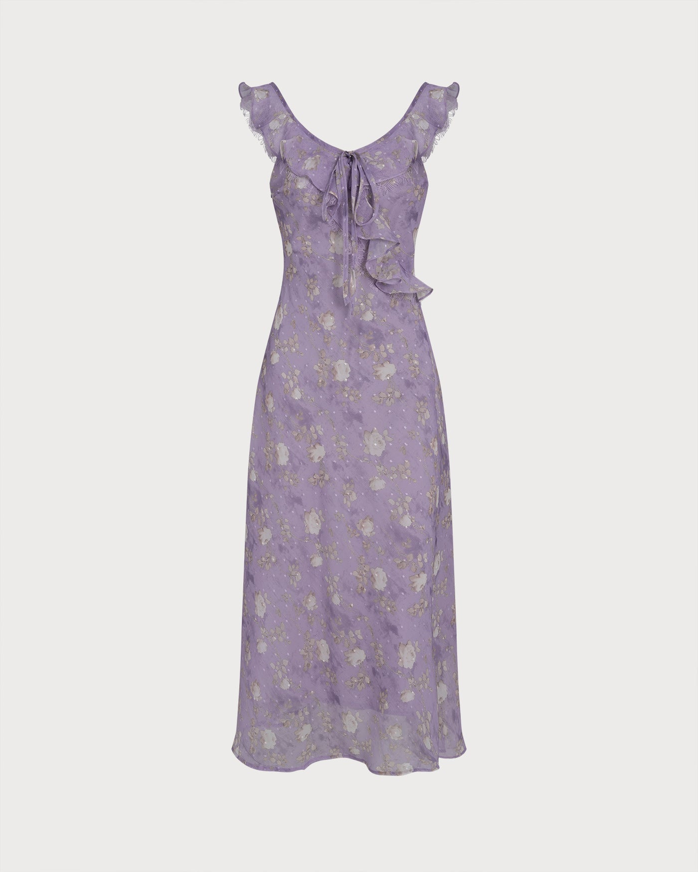 Purple Ruffle Floral Slip Maxi Dress | Rihoas