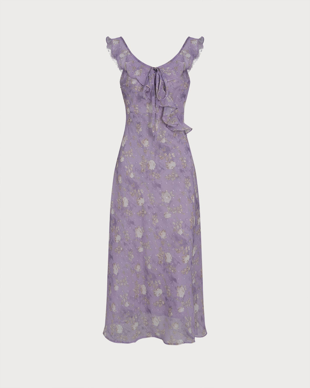 Purple Ruffle Floral Slip Maxi Dress | Rihoas