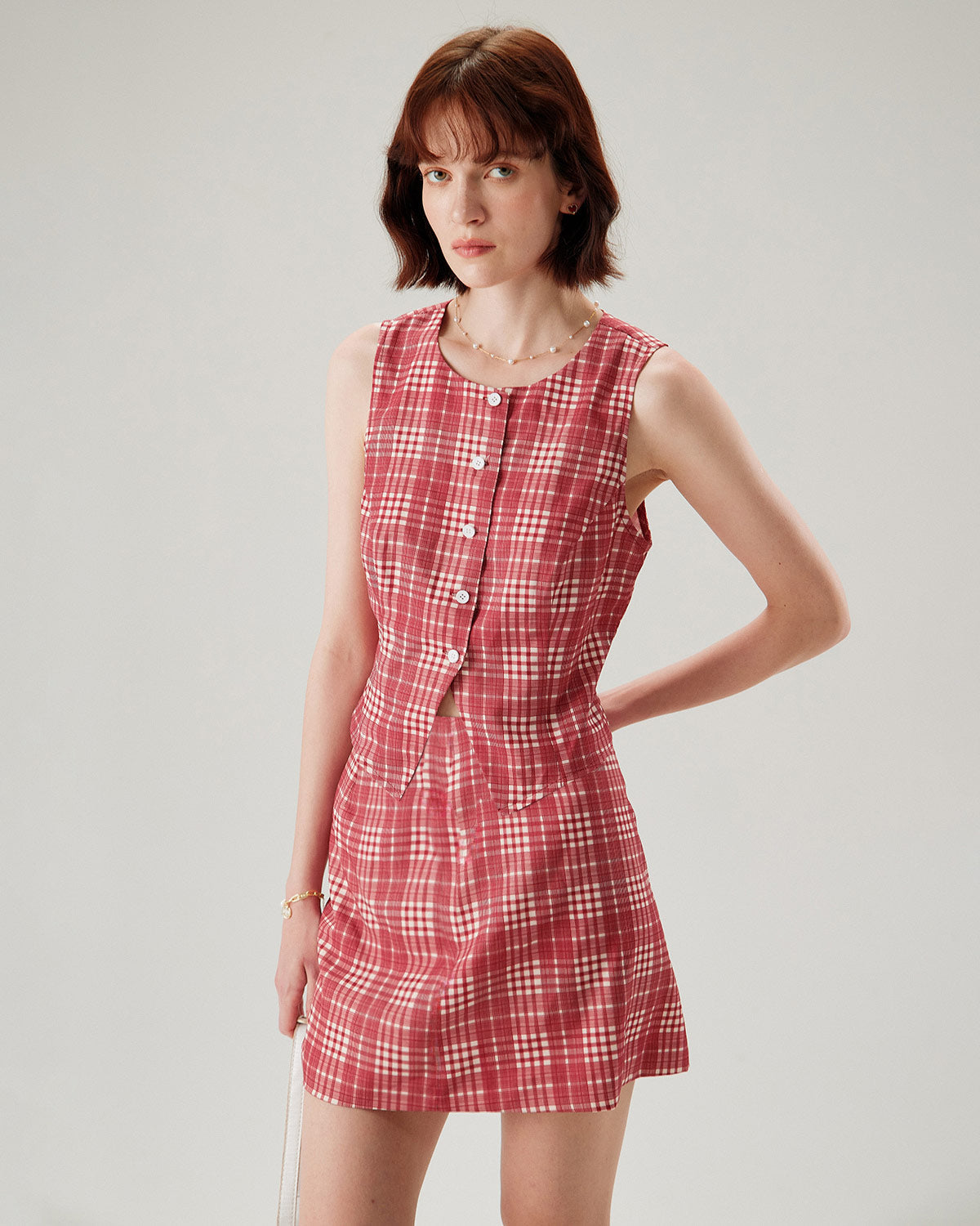 Red Plaid High-Waisted Mini Skirt | Rihoas