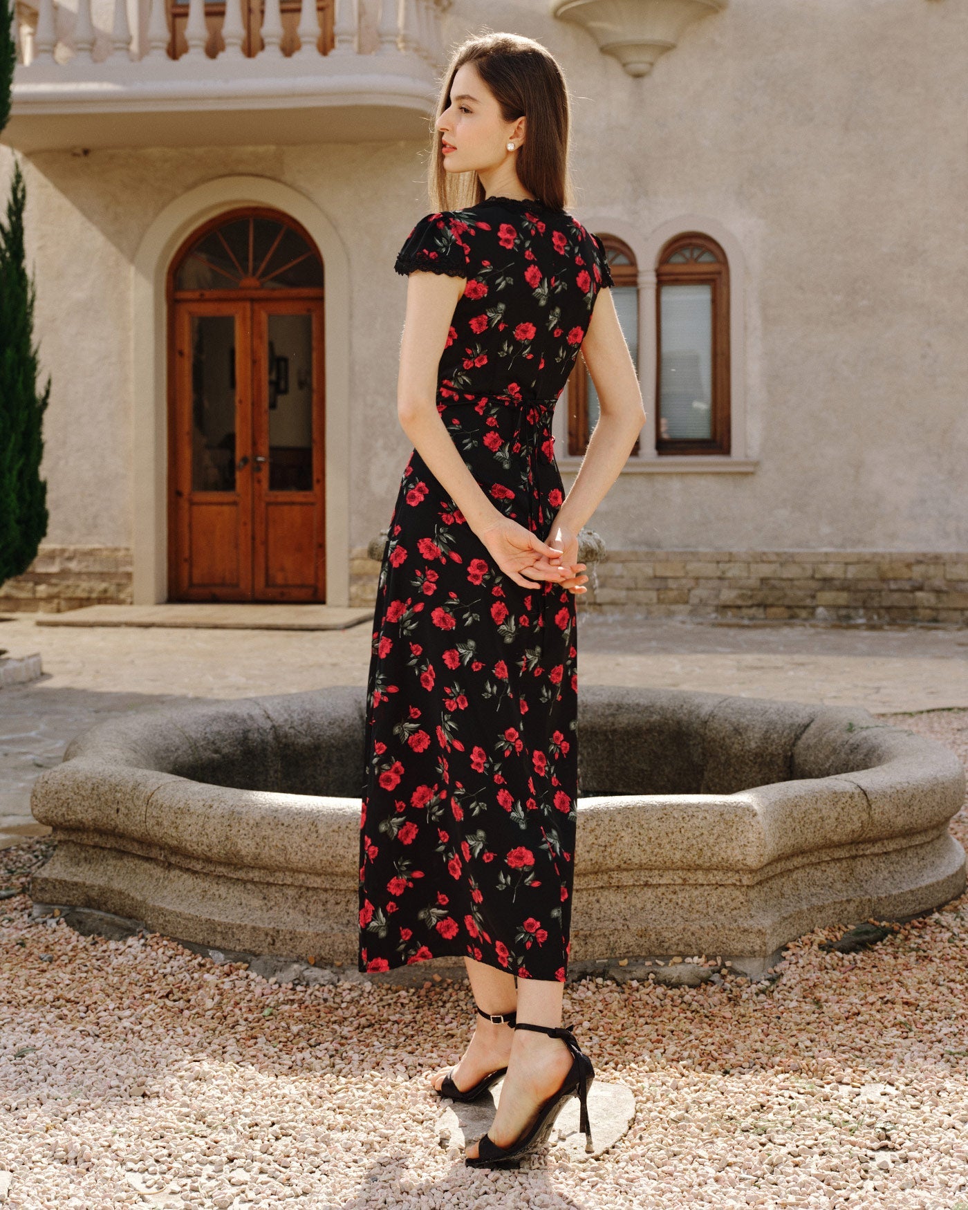 Black Floral V Neck Maxi Dress | Rihoas