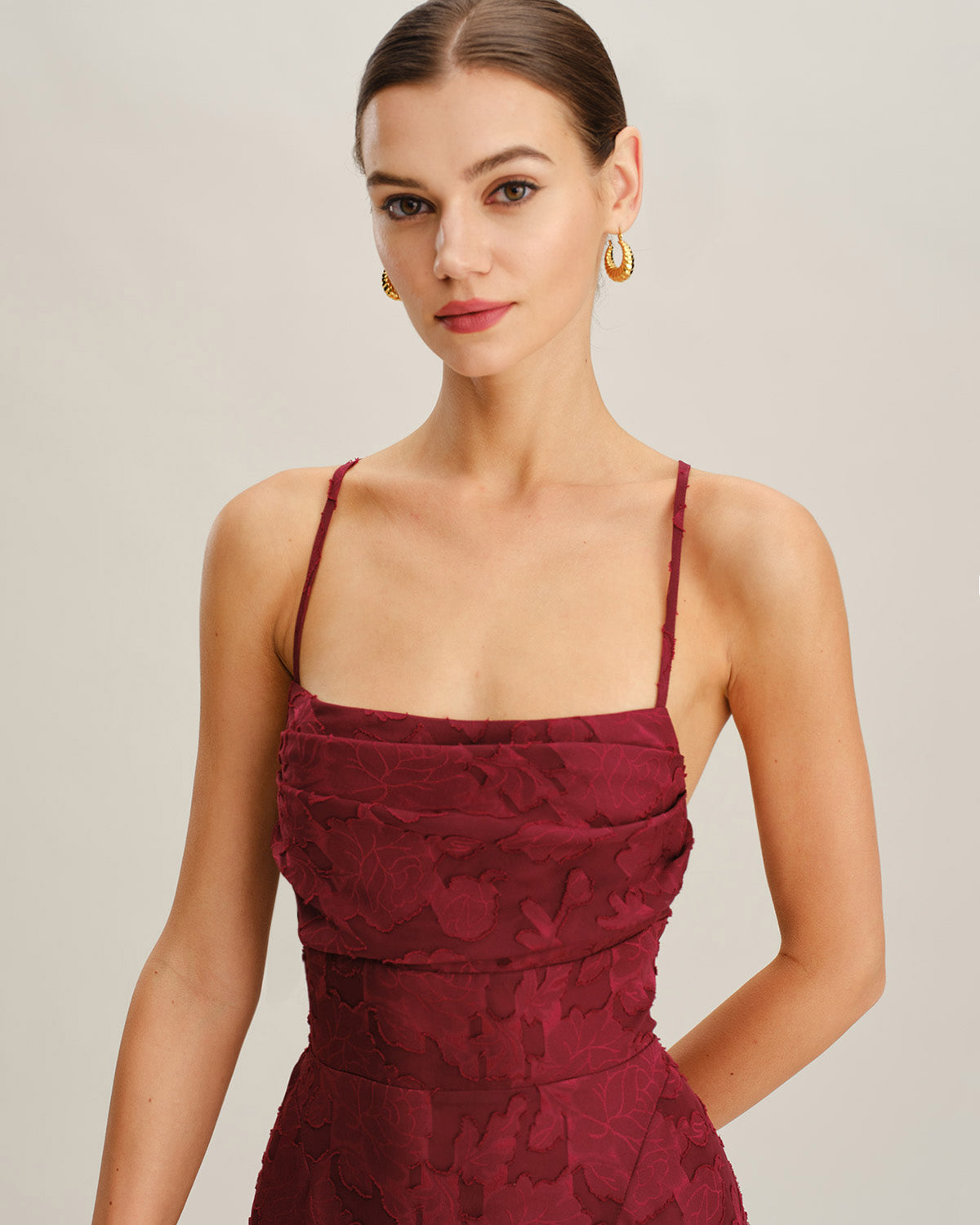 Wine Red Floral Backless Slip Mini Dress | Rihoas