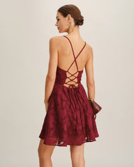 Wine Red Floral Backless Slip Mini Dress | Rihoas