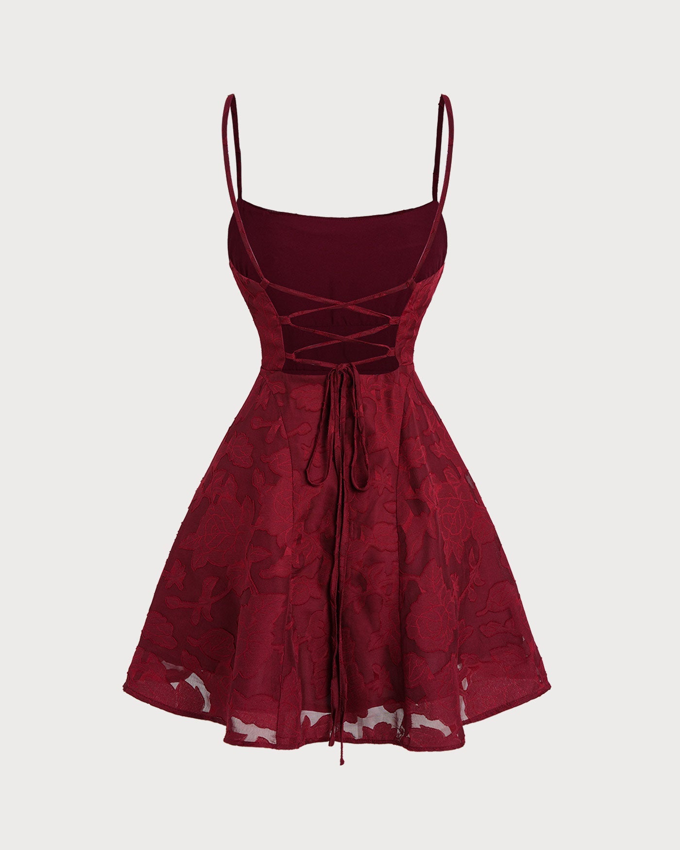 Wine Red Floral Backless Slip Mini Dress | Rihoas