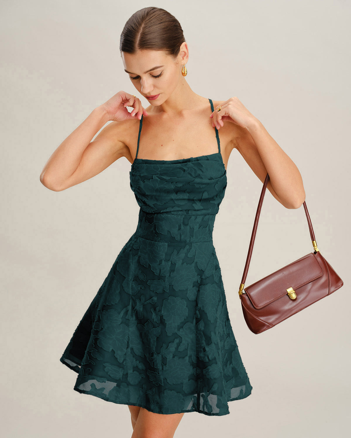 Green Jacquard Slip Mini Dress | Rihoas