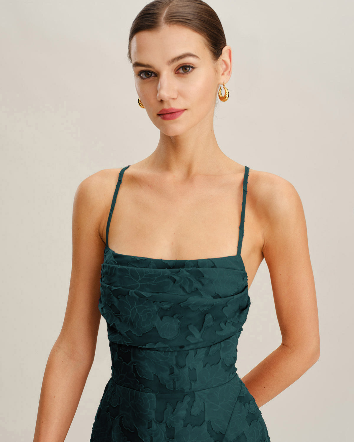 Green Jacquard Slip Mini Dress | Rihoas