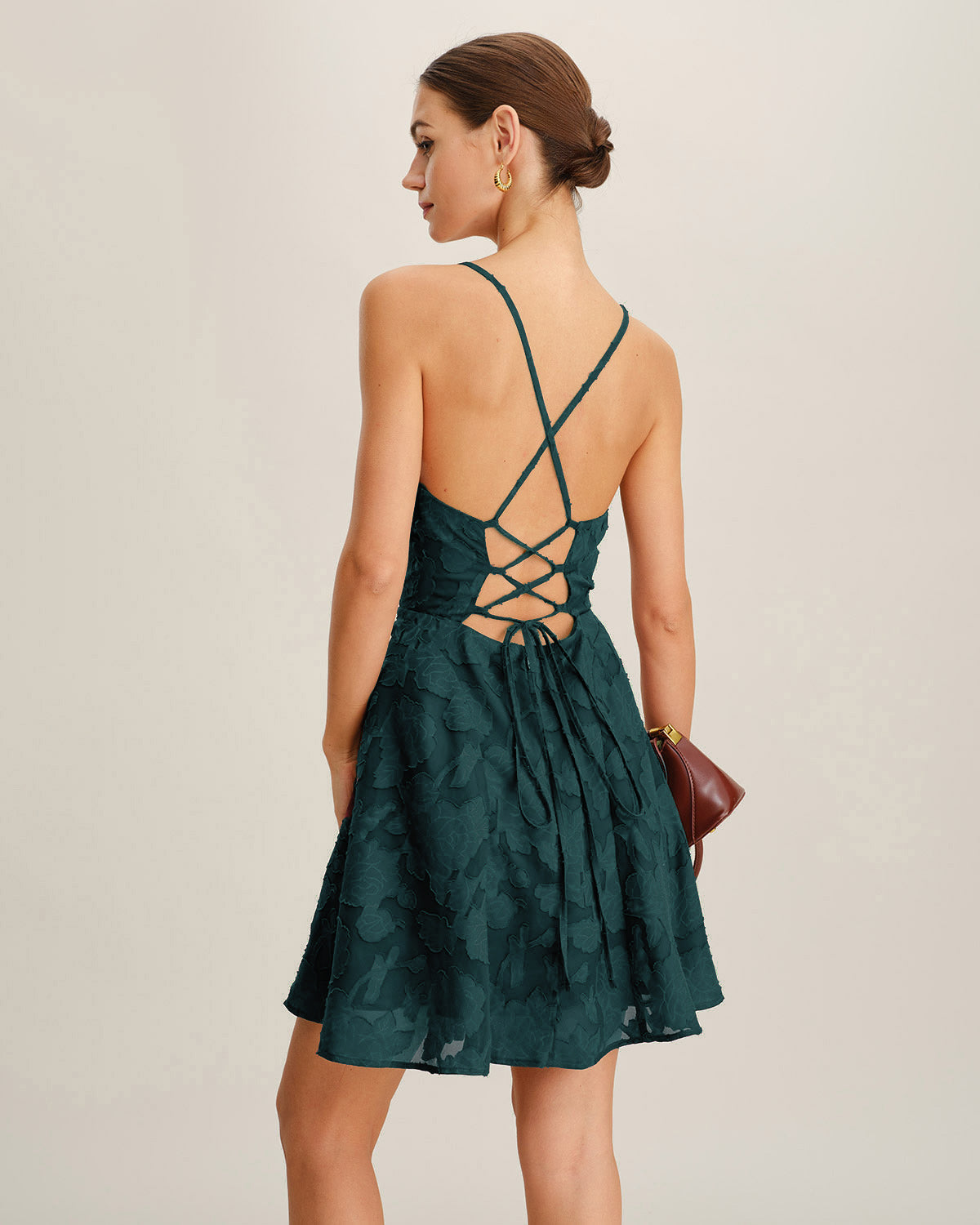 Green Jacquard Slip Mini Dress | Rihoas