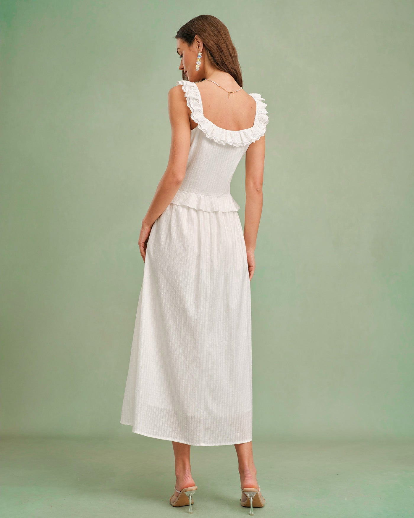 White Square Neck Ruffle Tank Top | Rihoas
