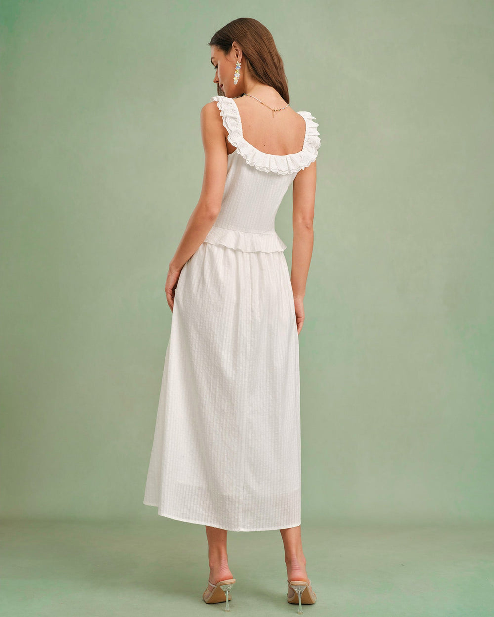 White Square Neck Ruffle Tank Top | Rihoas