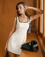 Beige Contrasting A-Line Sleeveless Mini Dress | Rihoas