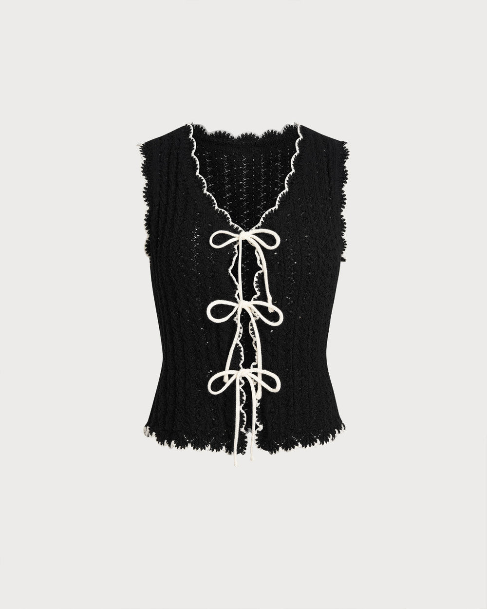 Black Contrast V Neck Knit Vest | Rihoas