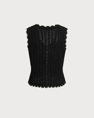 Black Contrast V Neck Knit Vest | Rihoas