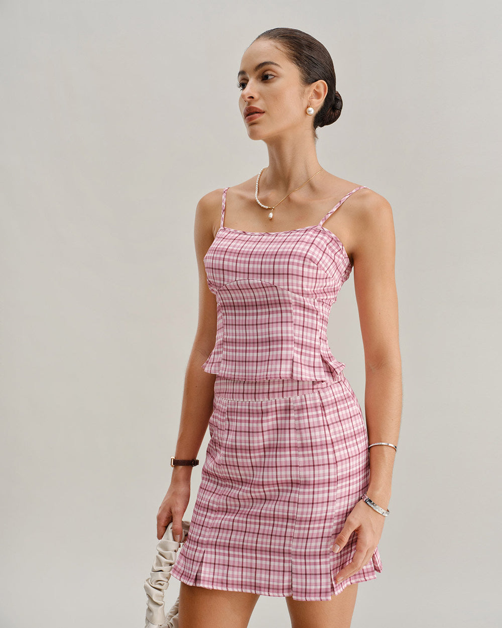 Pink Plaid Cami Top | Rihoas