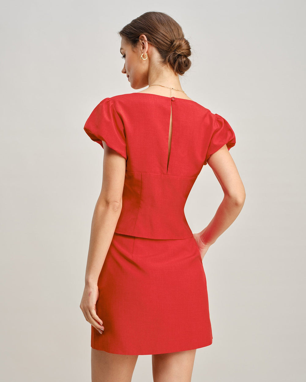 Red V Neck Tie Blouse | Rihoas