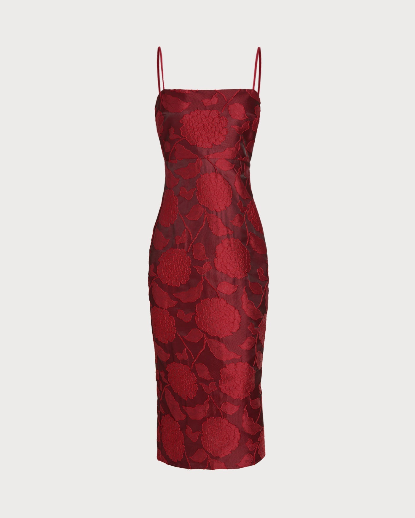 Red Jacquard Maxi Dress | Rihoas