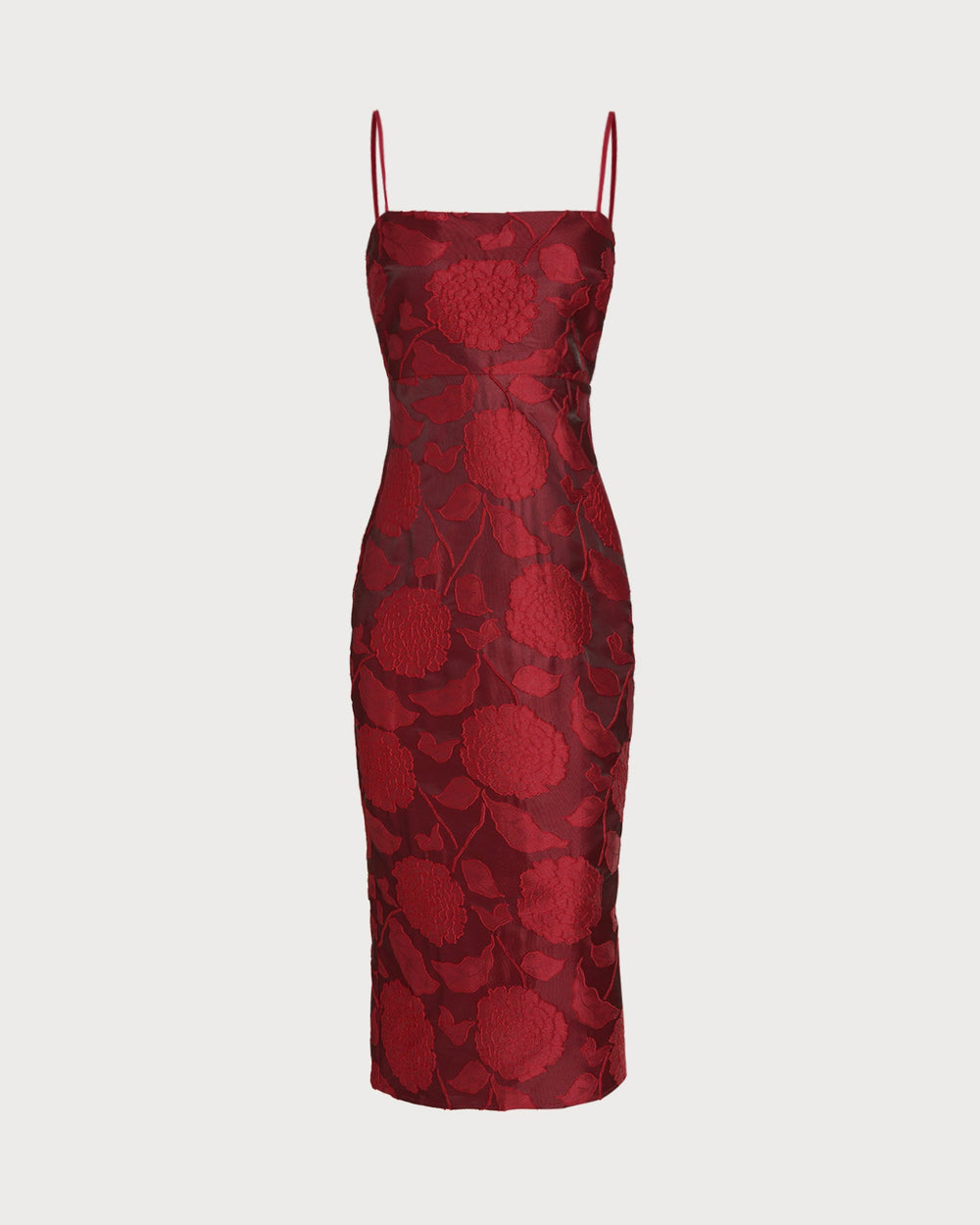Red Jacquard Maxi Dress | Rihoas