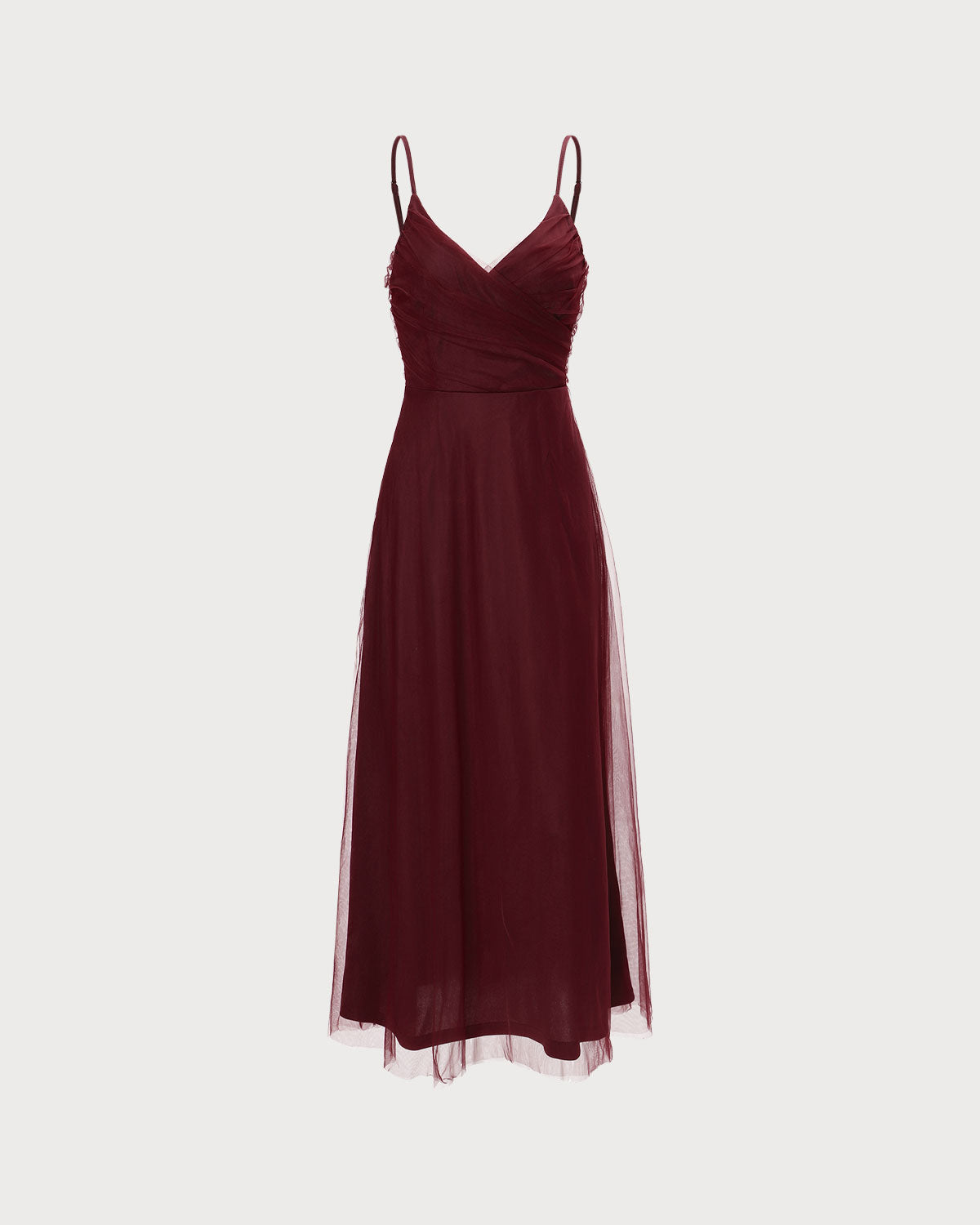 The Wine Red V Neck Mesh Wrap Maxi Dress | Rihoas