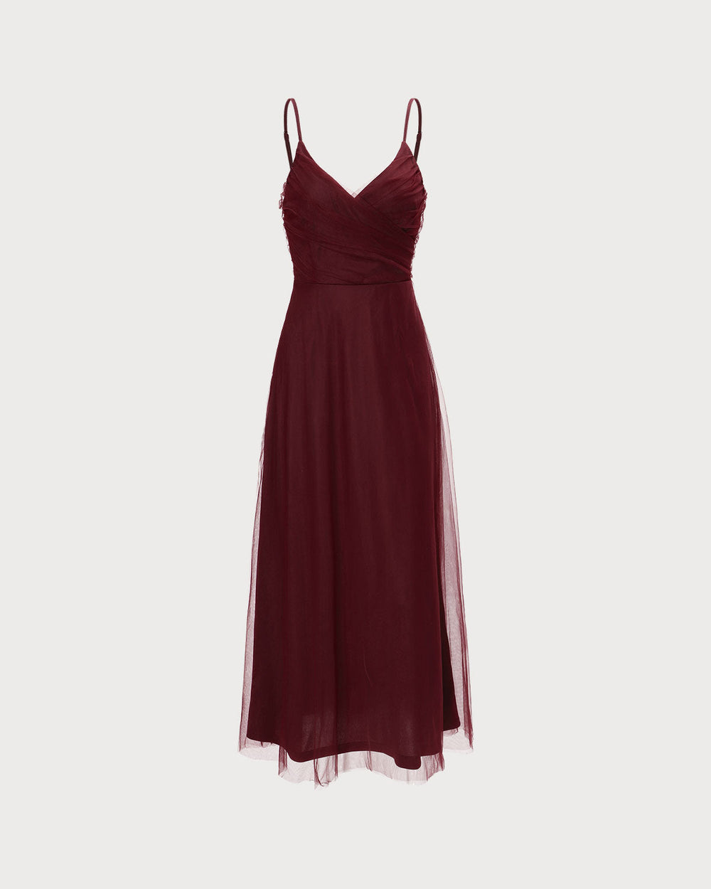 The Wine Red V Neck Mesh Wrap Maxi Dress | Rihoas